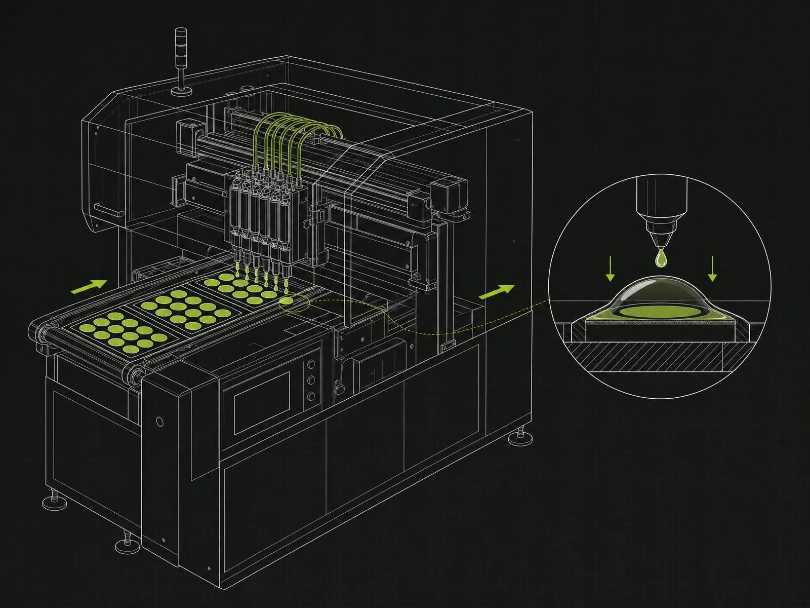 Schema di come si realizza la tecnica etichette resinate con i macchinari industriali