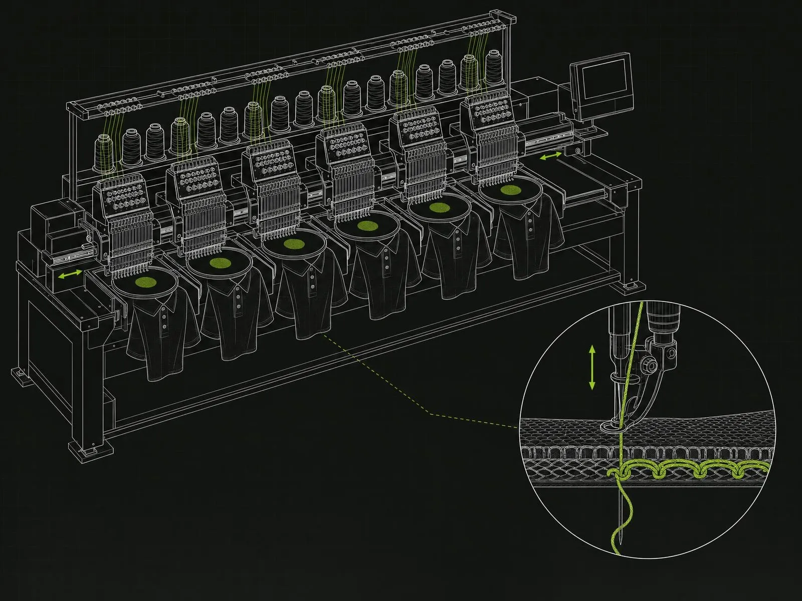 Schema di come si realizza la tecnica ricamo con i macchinari industriali