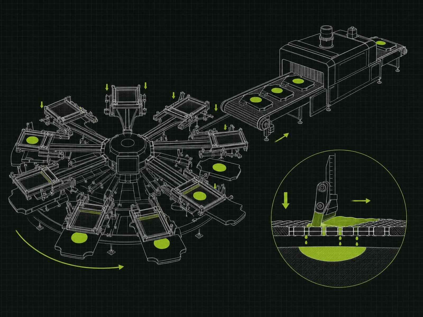 Schema di come si realizza la tecnica serigrafia con i macchinari industriali